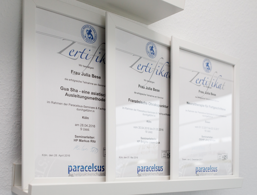 Auswahl von Zertifikaten von Julia Bese